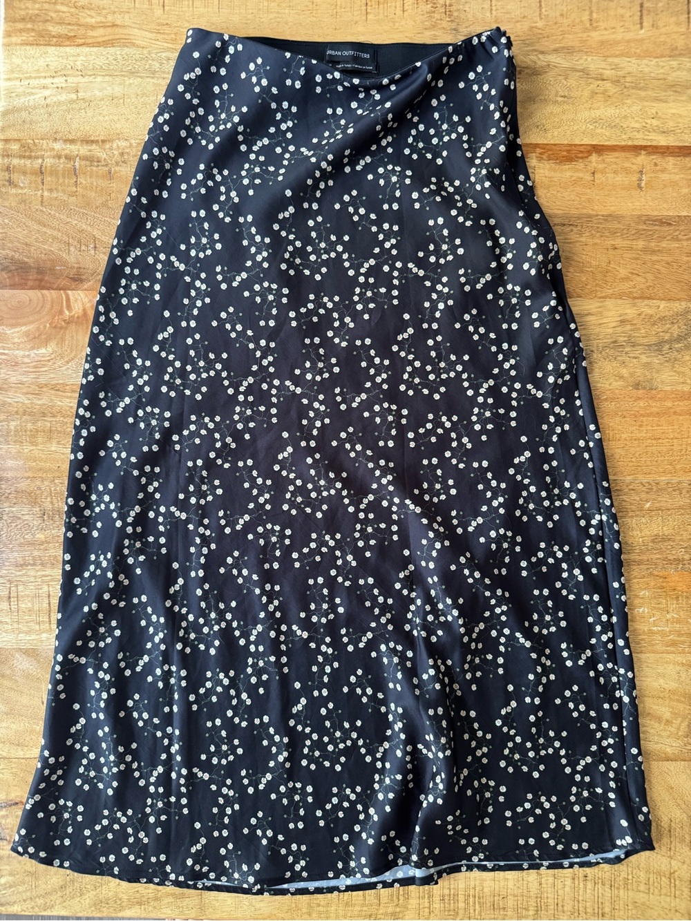 Urban Outfitters Black Midi Skirt with White Dot Floral Print